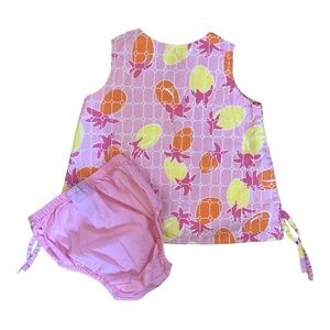 Lilly Pulitzer Vintage White Label Pineapple Shift Dress and Bloomers 18m